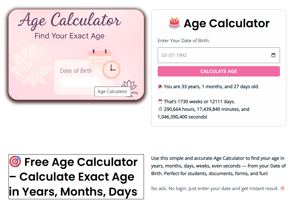 Age Calculator Radha Utility Tools