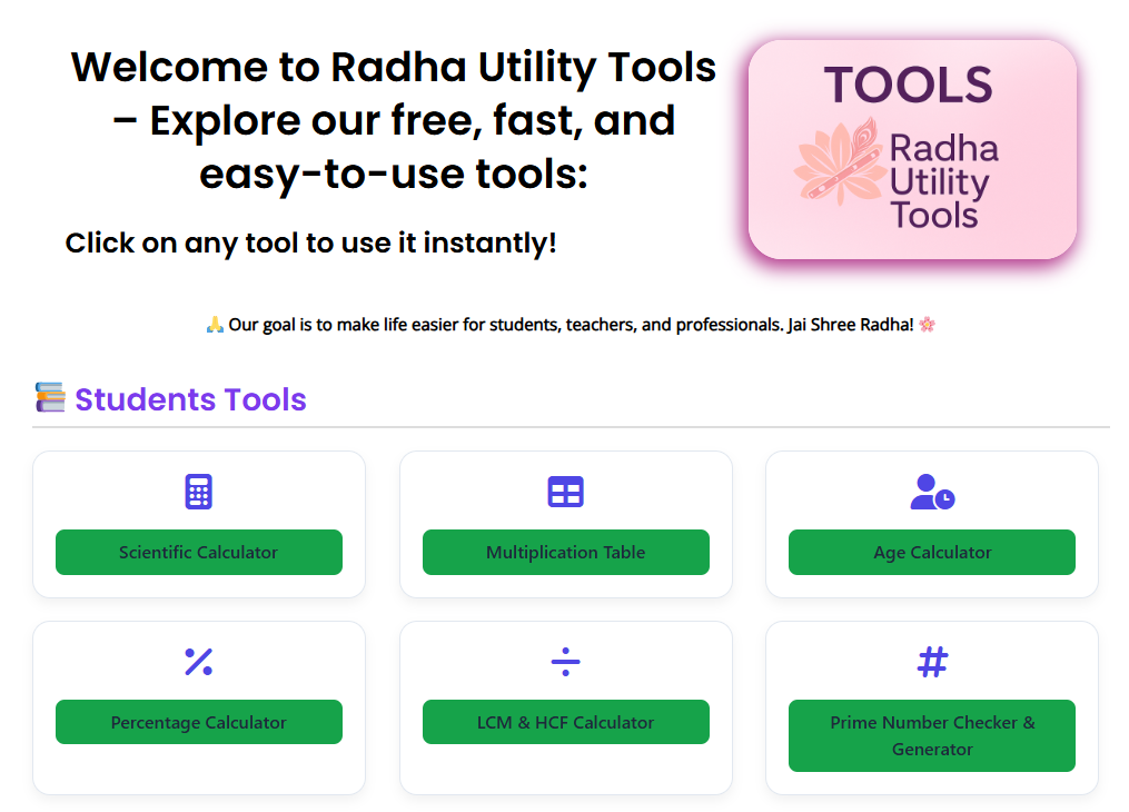 Radha Utility Tools-tools page priview